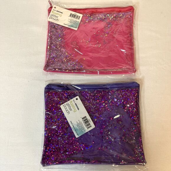 Two So-Mine Floating Glitter Pouch's Make Up Essentials School Work Play Phone - Picture 1 of 5